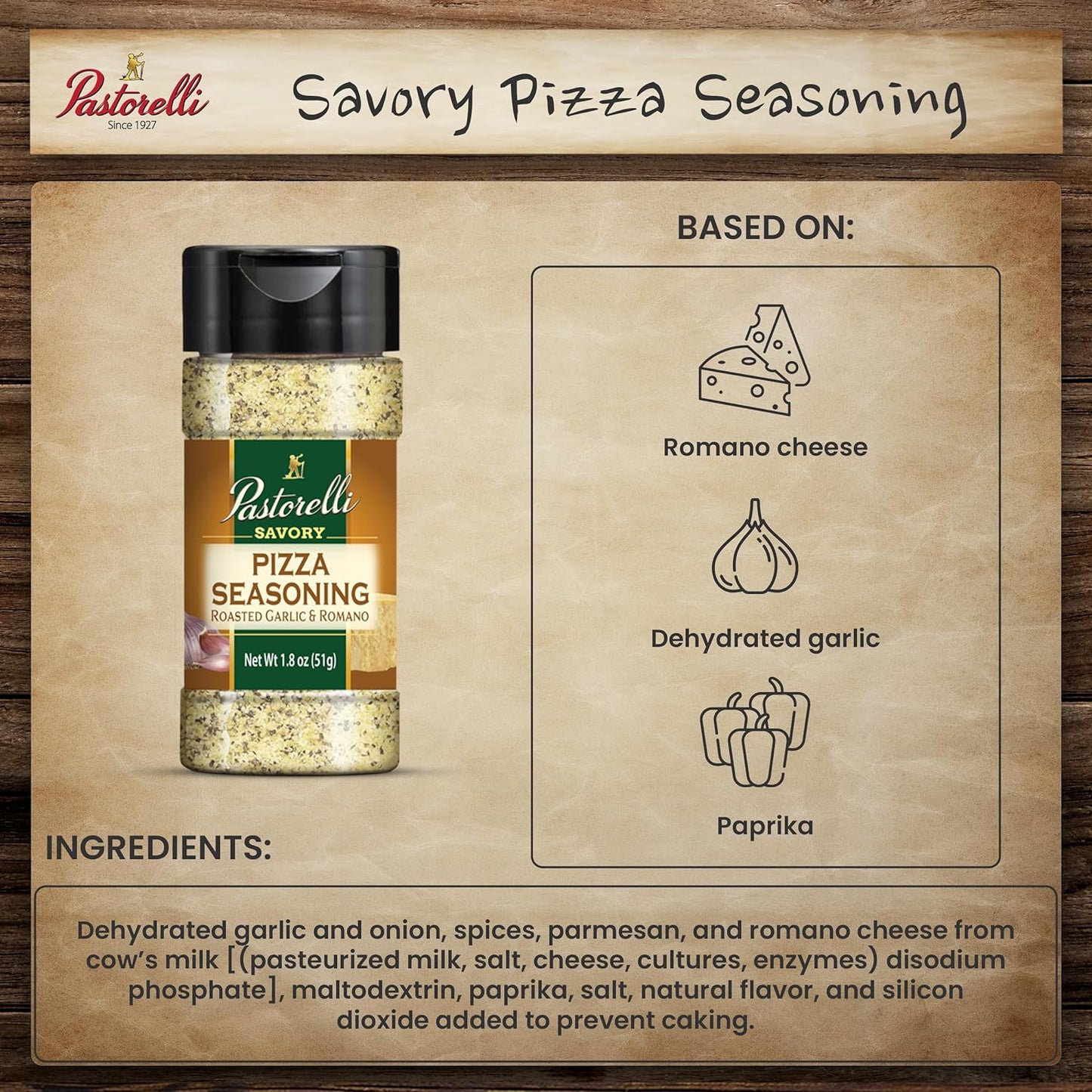 Pastorelli Pizza Seasoning Topper - Savory - 1.8oz Shaker (Pack of 3)